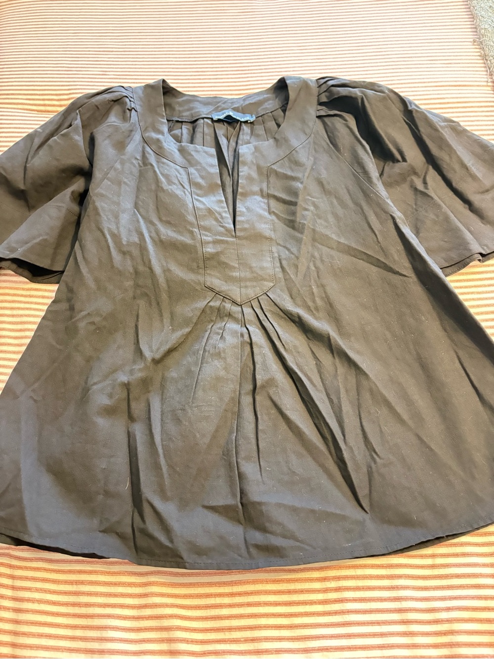 Pomander Place Black Pleated Notch-Neck Blouse